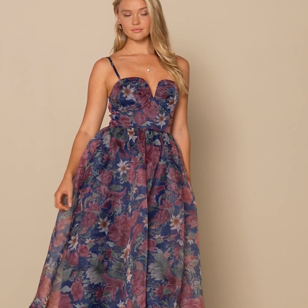 Lulu's Navy and Pink Floral Wedding Dress